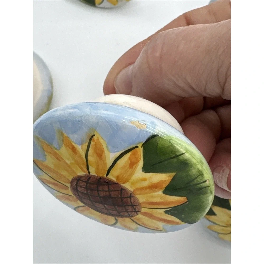 Hand Painted Sunflower Ceramic Knobs For Kitchen Cabinet Drawer Pulls Set of 21